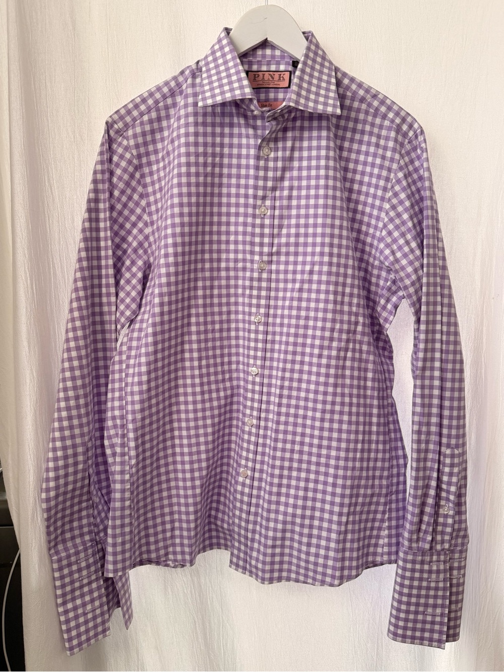 PINK by Thomas Pink, Purple Gingham Men's Dress Shirt, sz 15 1/2/M/39cm